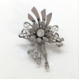 Vintage Bugbee and Niles B.N Flower Glass Baguette Rhinestone Pendant Brooch